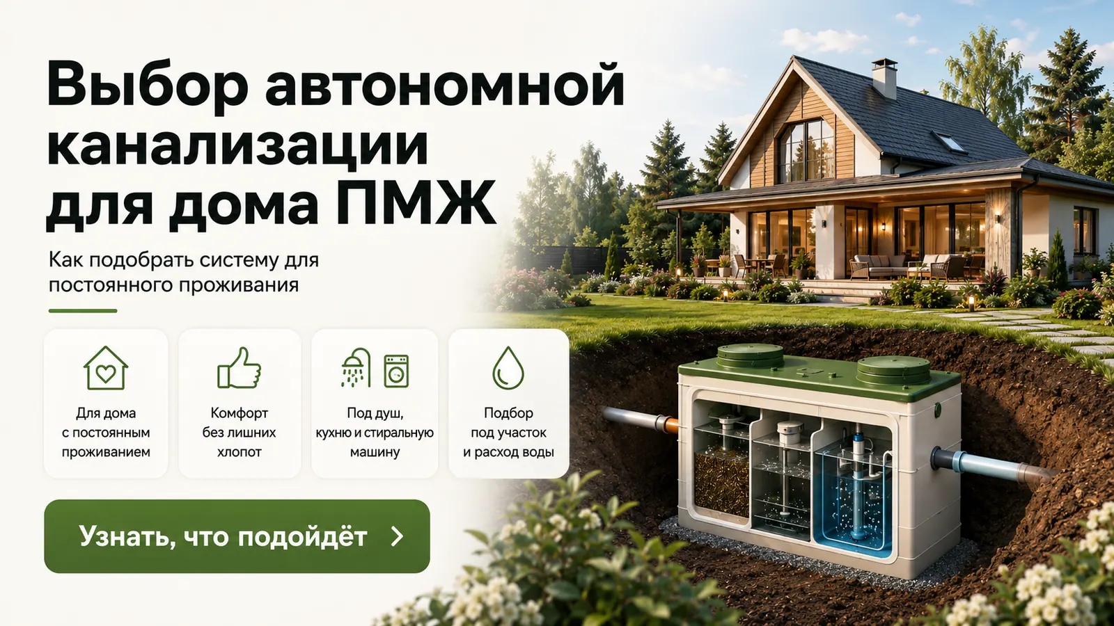 Выбор автономной канализации для дома постоянного проживания